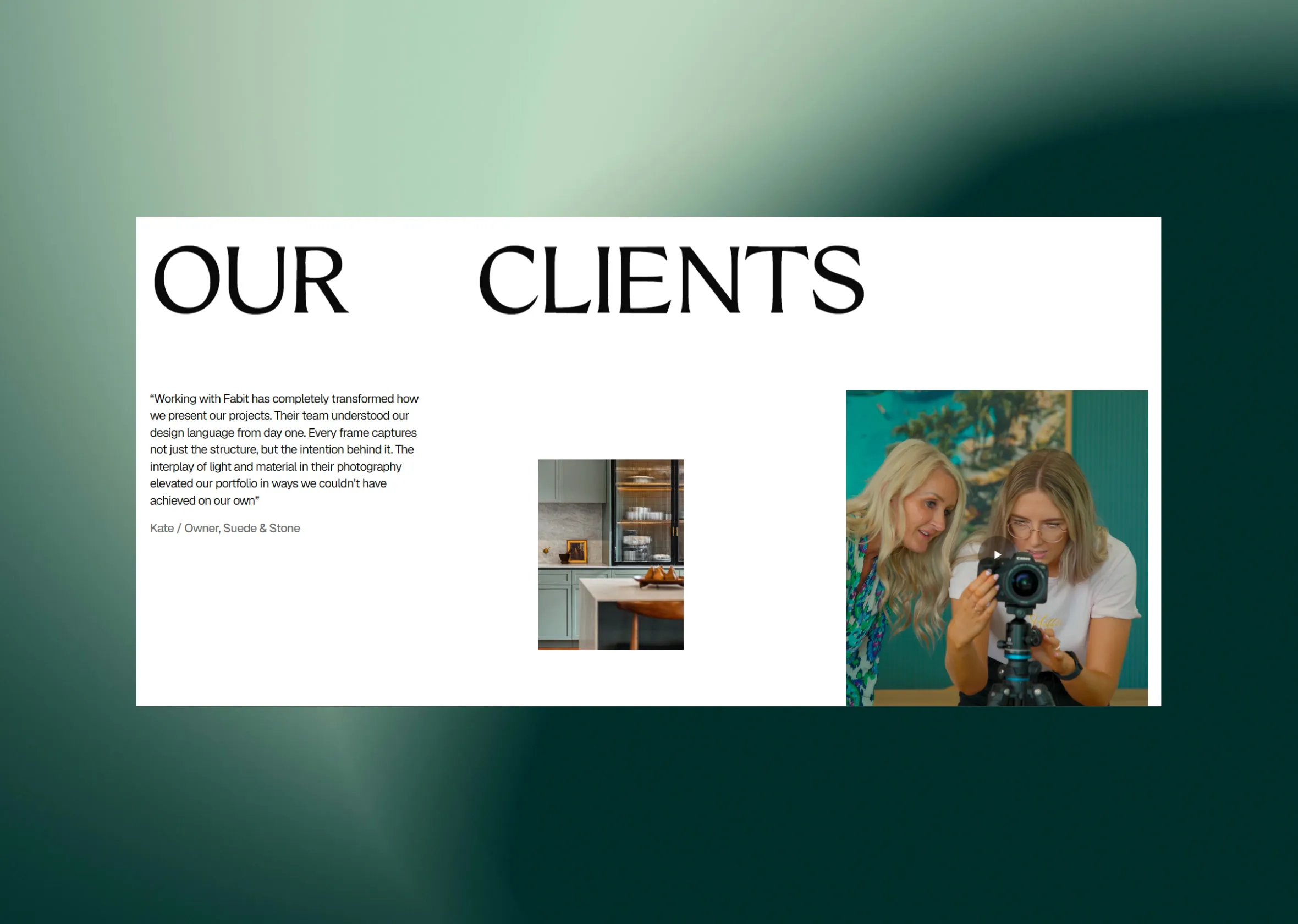 The Fabit "Our clients" page on a deep green ground.