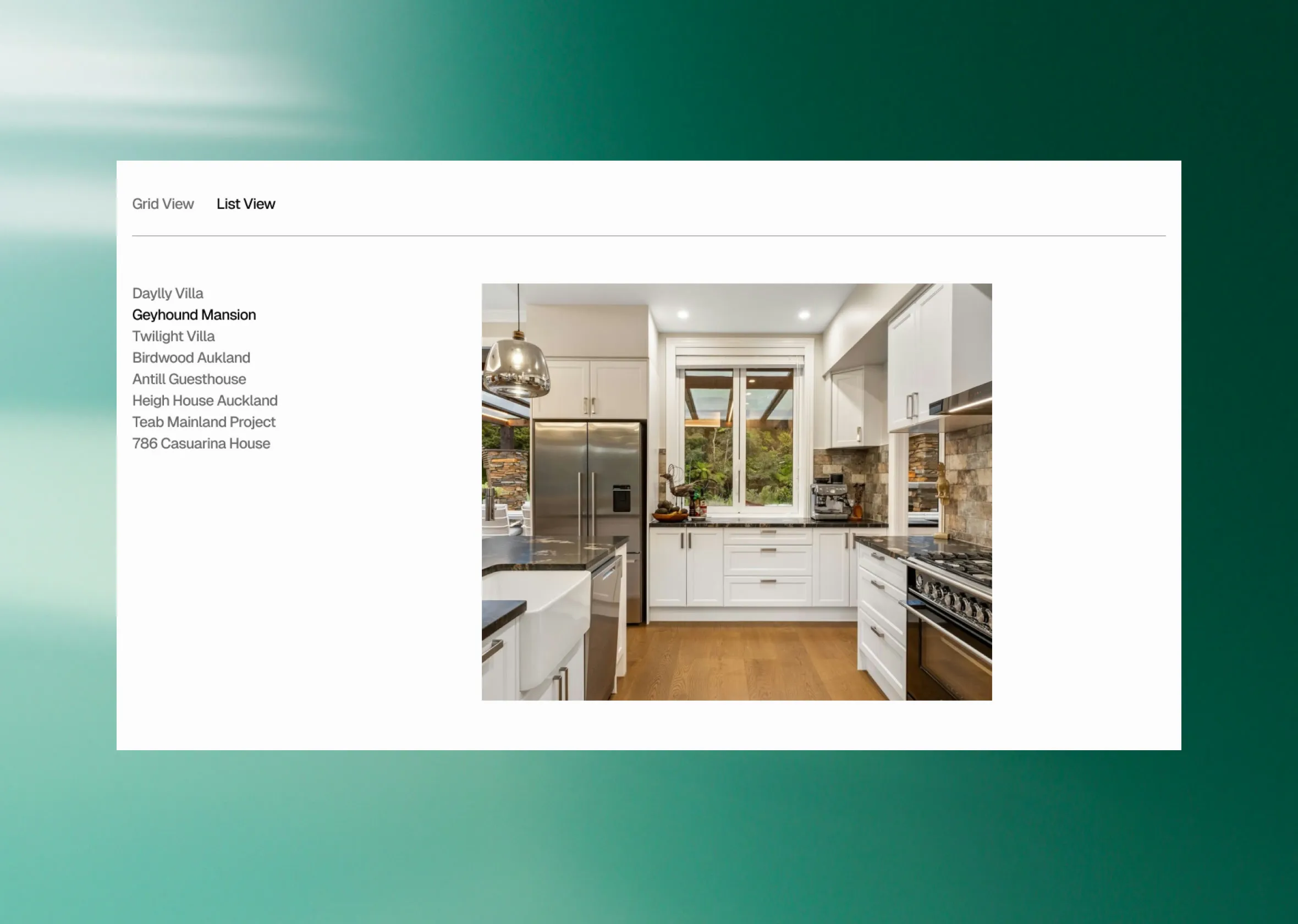 A Fabit project page in a browser window, open on a kitchen interior.